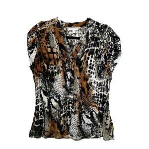 Fashion Bug Medium Vintage Multi Color Pleated Button Up Sheer Blouse Polyester